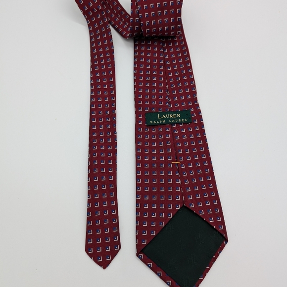 Lauren Ralph Lauren Men's Tie Red Blue Geometric 100% Silk - Picture 5 of 7